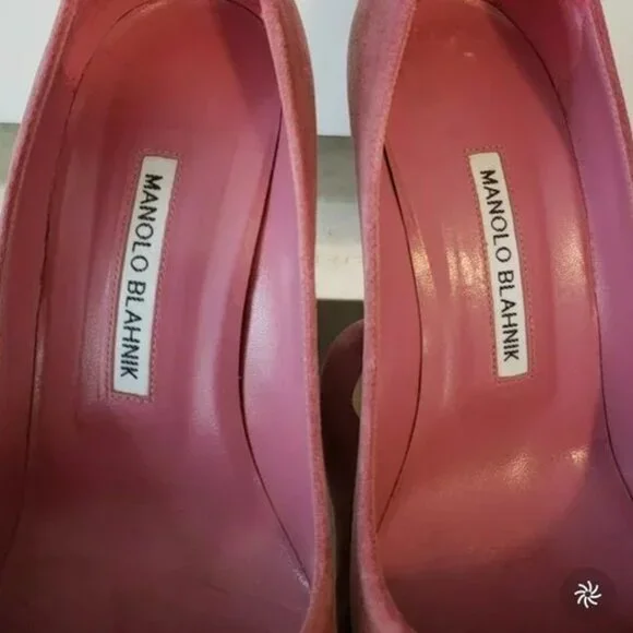 Manolo Blahnik PINK Velvet Hangisi , RARE! size 38.5 - Picture 13 of 17